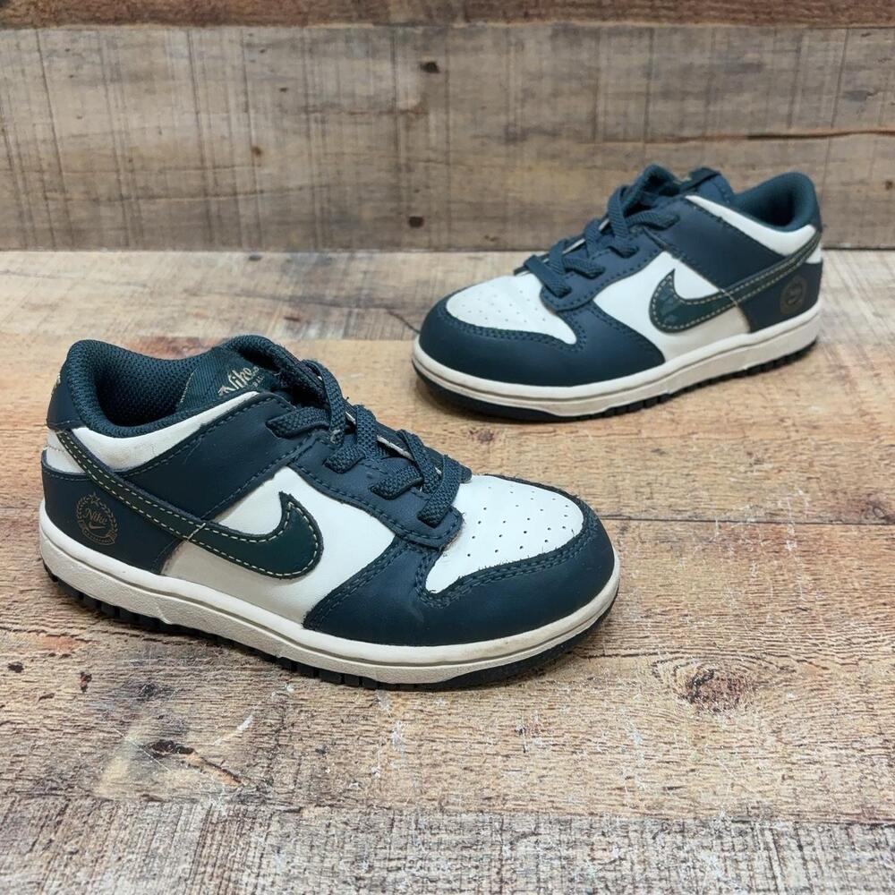 Nike Shoes Kids Size 10C 27 Green White Low Top Sneaker FB9107-301